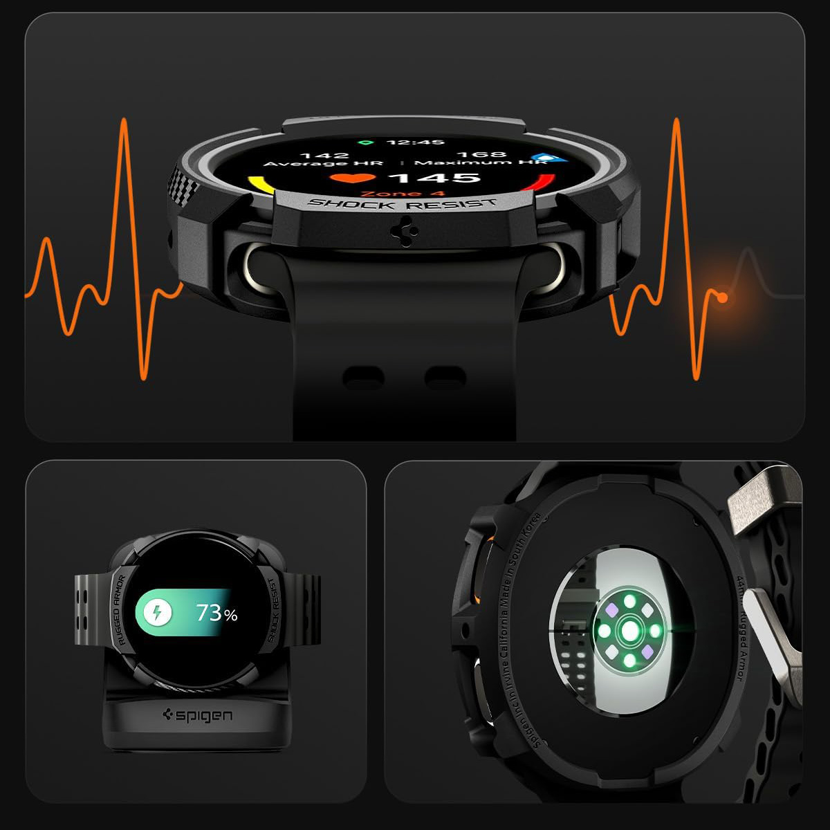 Etui Spigen Rugged Armor do Galaxy Watch 8 44 mm, czarne